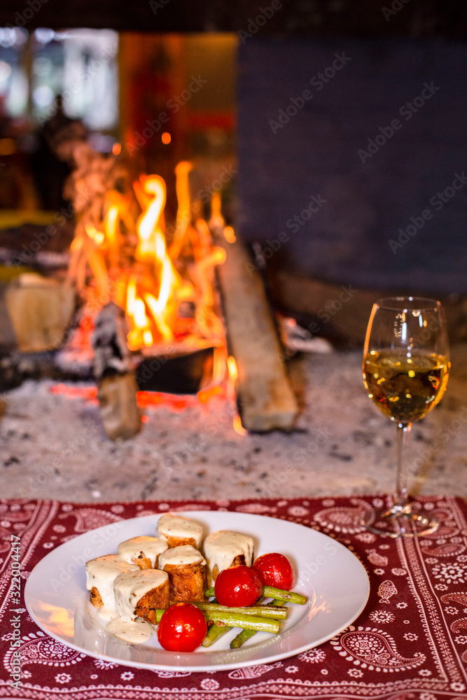 Fish Roles Background fire with white wine