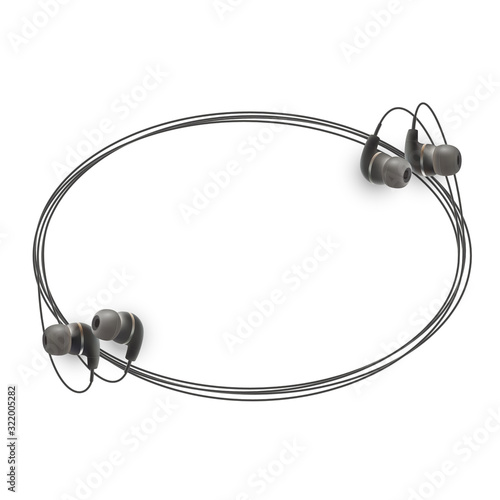 Innovative music quotation template in headphones quotes isolated on backdrop. Creative banner illustration with quote in a frame wire with Black quotes. speech bubble Template modern headset design.