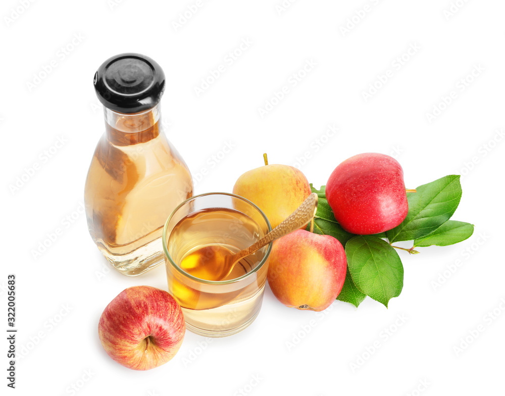 Apple cider vinegar on white background Stock Photo | Adobe Stock