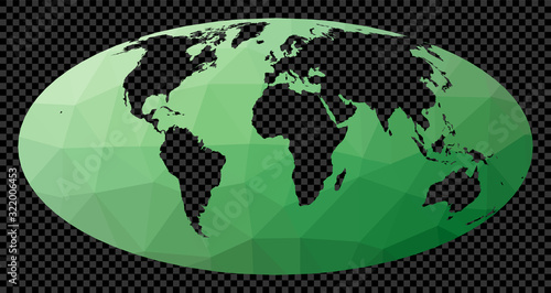 Polygonal map of the world on transparent background. Mollweide projection. Polygonal map of the world on transparent background. Stencil shape geometric globe. Attractive vector illustration.