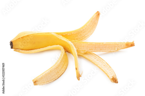 Banana peel on white background. Recycling concept