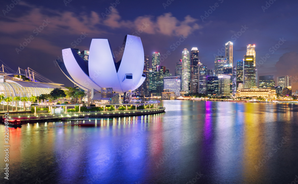 Fototapeta premium Singapore panorama skyline at night, Marina bay