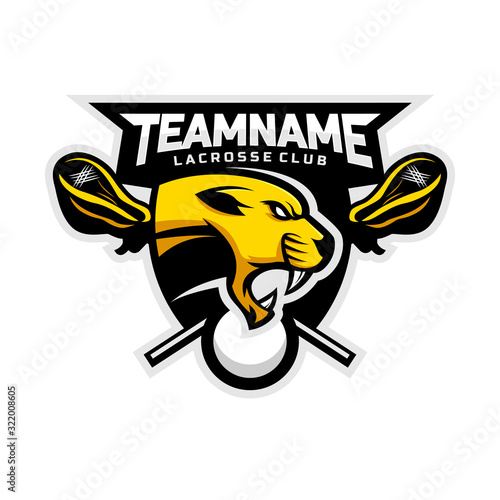 Cougars head logo for the Lacrosse team logo. vector illustration. With a combination of shields badge.
