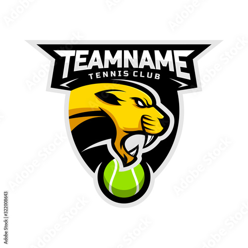 Cougars head logo for the Tennis team logo. vector illustration. With a combination of shields badge.