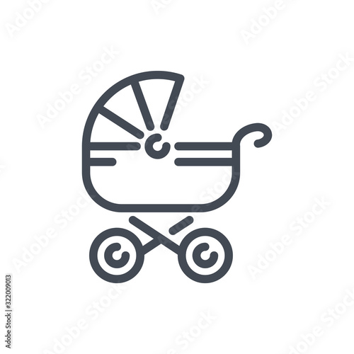 Baby carriage line icon. Baby stroller vector outline sign.