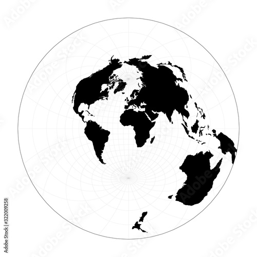 Minimal world map. Airy's minimum-error azimuthal projection. Plain world geographical map with graticule lines. Vector illustration.