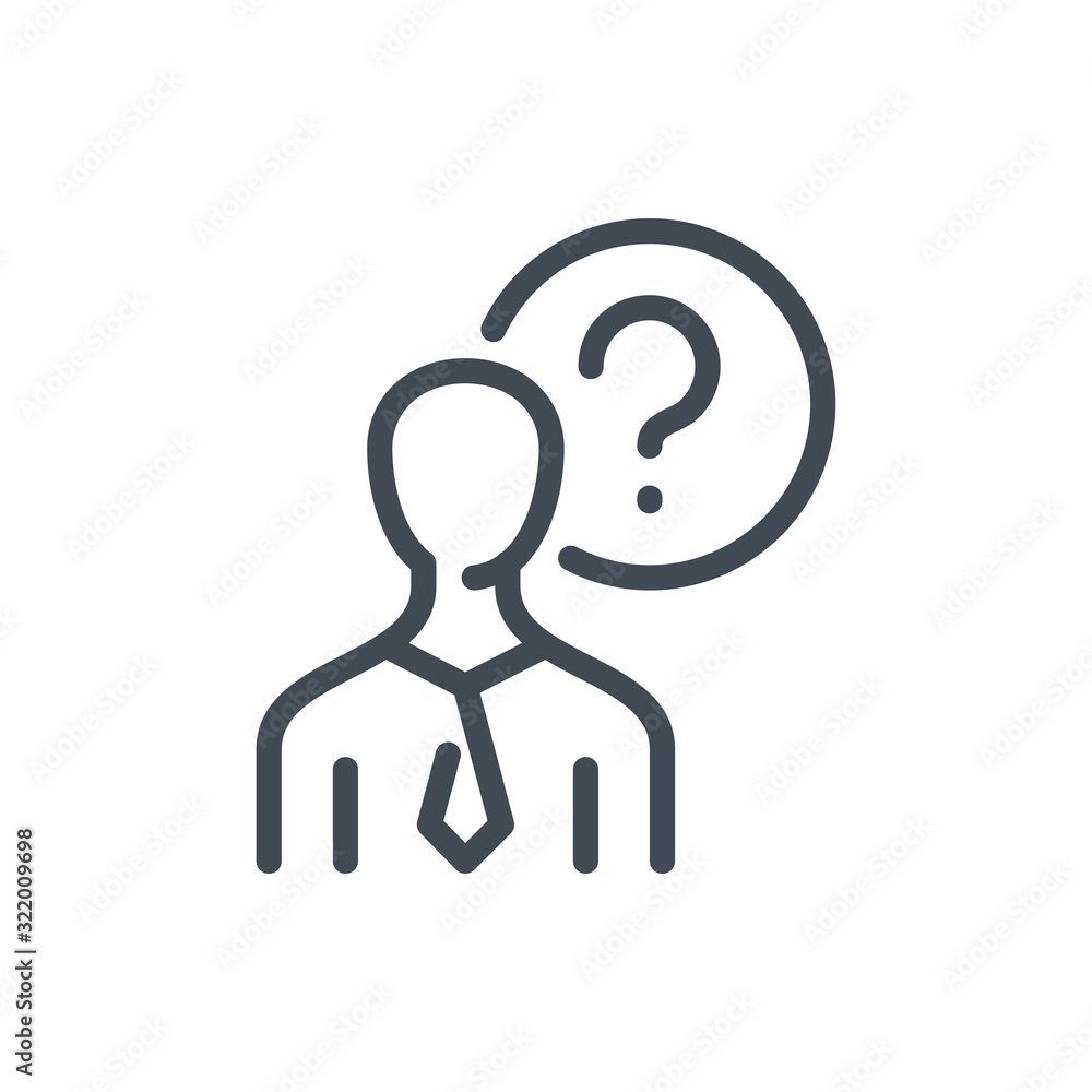 Business person with question mark line icon. Ask a question vector outline sign. Business person with question mark line icon. Ask a question vector outline sign.
