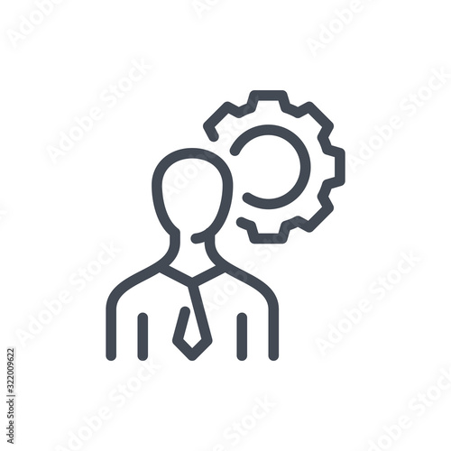 Skills and abilities line icon. Businessman with gear vector outline sign.