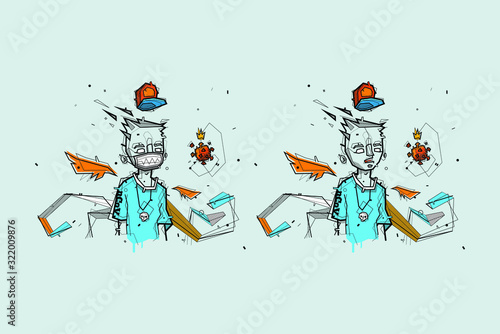 vector graffiti guy coronavirus nCoV and medical mask. danger of virus infection. can you make a tattoo