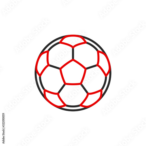 Thin contour lines icon soccer ball for playing football isolated on white background. Modern design minimalistic style black and red outline sign classic leather soccer ball.