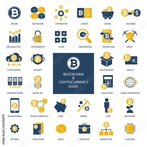 Blockchain And Cryptocurrency Bitcoin Icon Set	