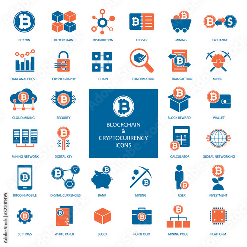 Blockchain And Cryptocurrency Bitcoin Icon Set	