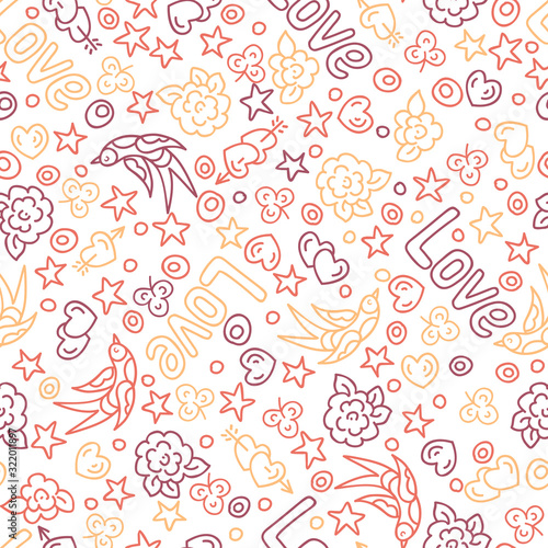 Valentine's Day doodles seamless vector pattern