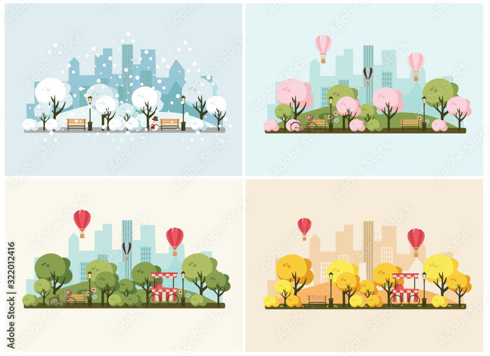 four seasons in the park, city park, vector illustration Stock Vector |  Adobe Stock
