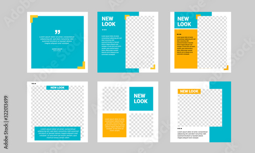 Set of Editable minimal square banner template. Blue and yellow background color with stripe line shape. Suitable for social media post and web internet ads. Vector illustration with photo college