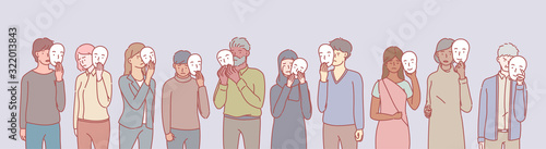 Set of multiethnic people with masks concept