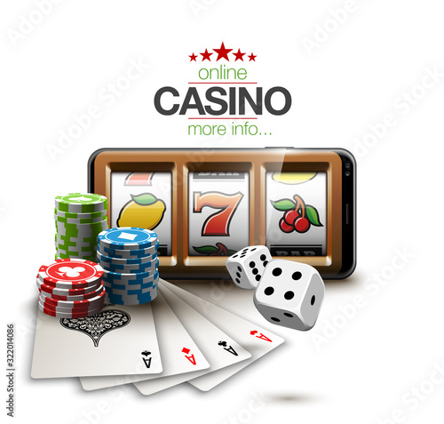 big win illustration Online Jackpot casino Slot machine banner in mobile phone. Chips, playing card, dice. Marketing Luxury Banner Jackpot Online Casino game Slot-machine in Smartphone play now poster