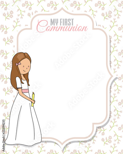First communion invitation card. Space for text