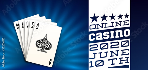 illustration Online web casino banner with american Poker playing cards on blue background. Marketing Luxury blue space Banner Poker playing cards. Advertising poster set Online web Casino Jackpot