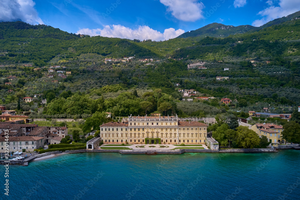 Aerial view of Villa Bettoni, Gargnano Lake Garda Italy.