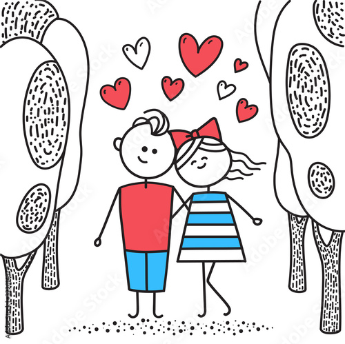Lovers boy and girl walk in park
