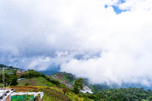Cloudy sky against mountain scape in Thailand.
