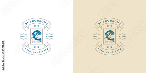 Seafood logo or sign vector illustration fish market and restaurant emblem template design fish silhouette