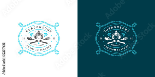 Seafood logo or sign vector illustration fish market and restaurant emblem template design lobster silhouette