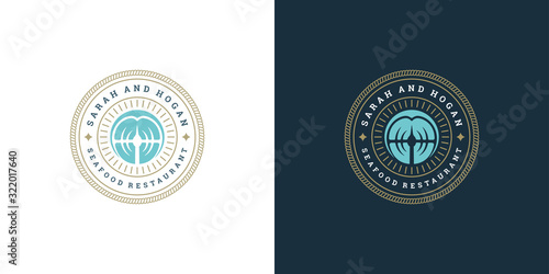 Seafood logo or sign vector illustration fish market and restaurant emblem template design fish fillet steak silhouette