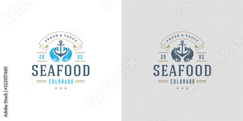 Seafood logo or sign vector illustration fish market and restaurant emblem template design salmon fish silhouette