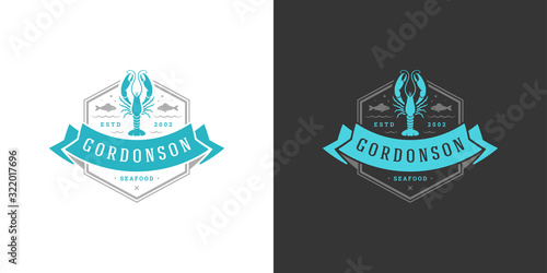 Seafood logo or sign vector illustration fish market and restaurant emblem template design lobster silhouette