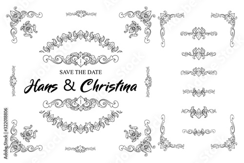 Set of Classic Flourish Ornament Frame Vintage Border Art Decorative