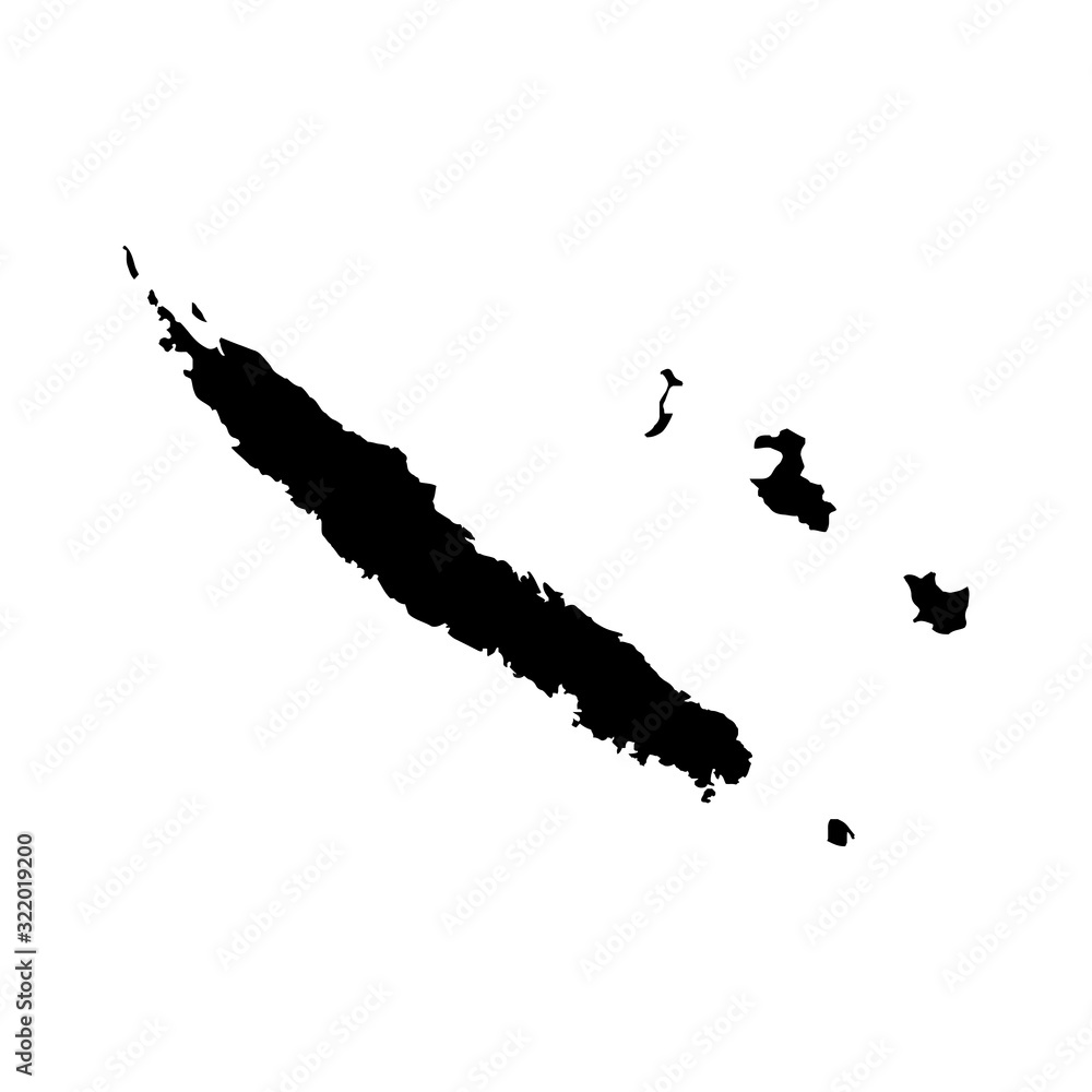 Obraz premium New Caledonia map vector, isolated on white background. Black template, flat earth. Simplified, generalized with round corners.