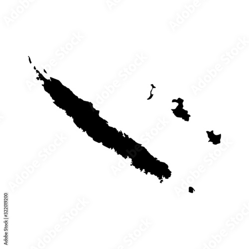 New Caledonia map vector  isolated on white background. Black template  flat earth.  Simplified  generalized with round corners.