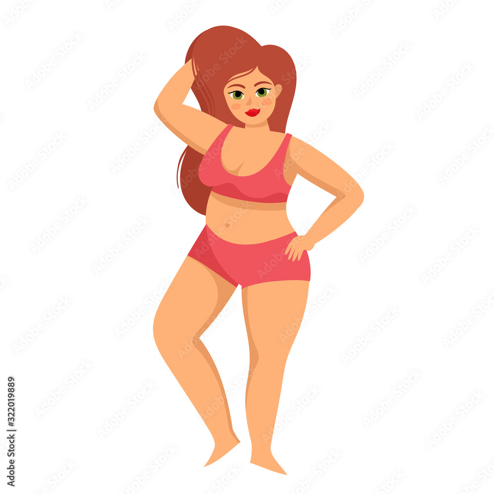 Body positive cartoon beautiful woman isolated on white. Body positive cartoon beautiful woman isolated on white.