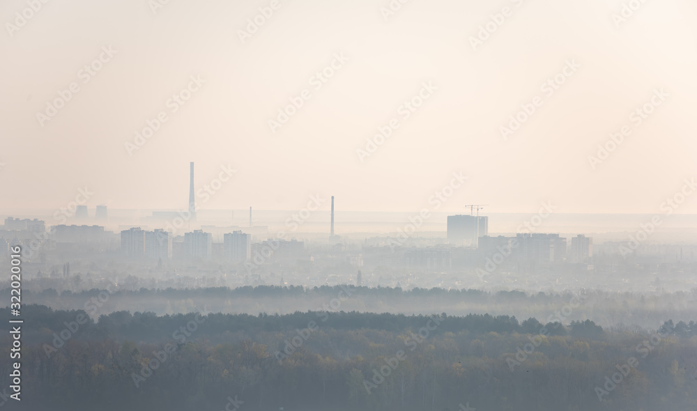 Hazy morning view on left riverside of Dnieper river in Kyiv, Ukraine. Hazy morning view on left riverside of Dnieper river in Kyiv, Ukraine.