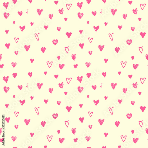 Seamless pattern with pink hearts. Valentine s Day  Birthday  New Year  Christmas. Design for wrapping paper  pattern for fabric  fabrication of products. Festive background.