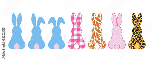 Fényképezés .   Silhouettes collection of Rabbits . Bunny ears, Leopard, buffalo plaid, polk