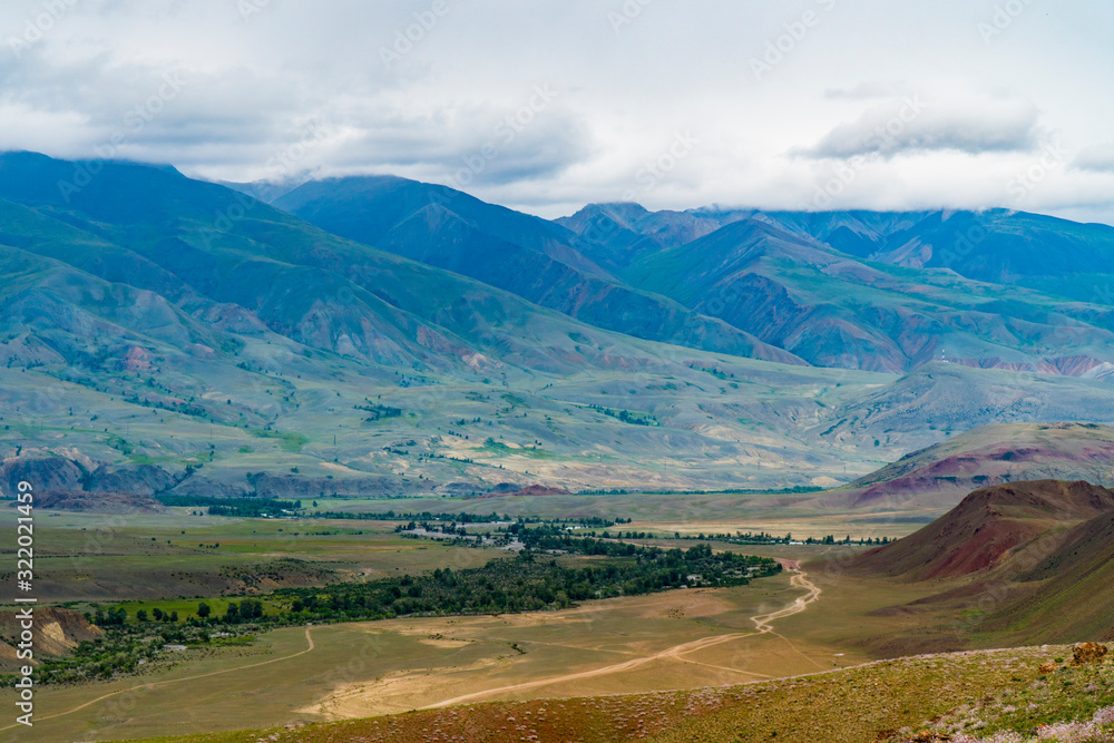 Background image of a mountain landscape. Russia, Siberia, Altai