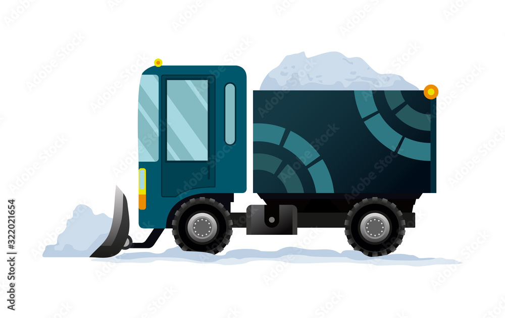 Fototapeta premium Heavy Equipment cleans the road from the snow. Road works. Snowplow equipment isolated on white background. Snow plow truck snowblower transportation