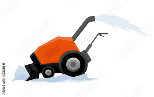 Equipment cleans the road from the snow. Road works. Snow plow equipment isolated on white background. Snow plow manual tractor, snowblower transportation
