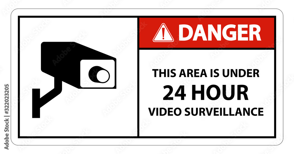 Danger this Area Is Under 24 hour Video Surveillance Symbol Sign Isolated on White Background,Vector Illustration Danger this Area Is Under 24 hour Video Surveillance Symbol Sign Isolated on White Background,Vector Illustration