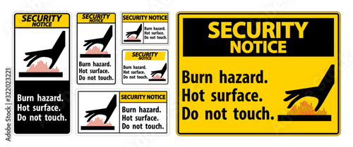 Security Notice Burn hazard,Hot surface,Do not touch Symbol Sign Isolate on White Background,Vector Illustration