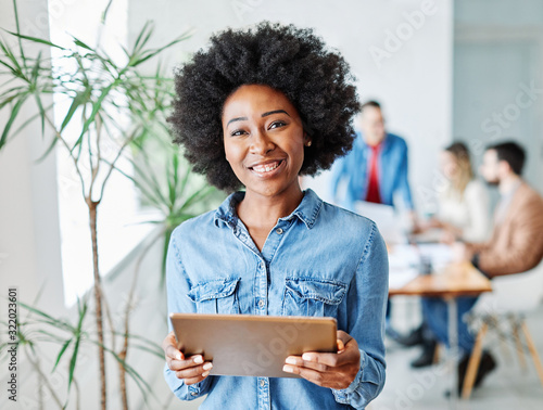 business businesswoman leader executiv meeting office tablet smiling portrait