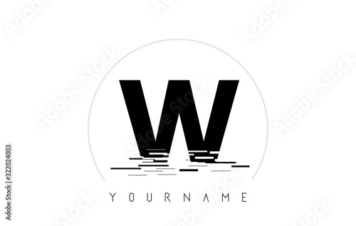 W Black Letter Logo Design with Circular Shape and Water Effect