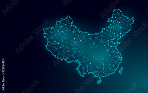 China Republic country 3D map. International communication modern design PRC symbol isolated blue dark glowing silhouette. Technology news template vector illustration