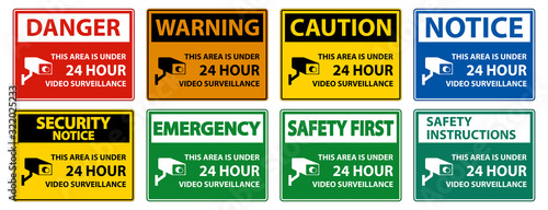 This Area Is Under 24 hour Video Surveillance Symbol Sign Isolated on White Background,Vector Illustration