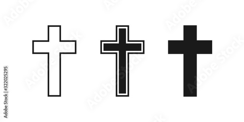 church cross set icon, christian logo element illustration, religious sign, vector