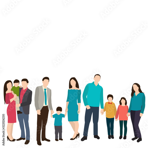 vector, isolated, flat style people, parents and children
