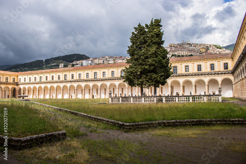 Padula, Salerno, Campania, Italy - May 21, 2017: Big Cloister in the Certosa di San Lorenzo